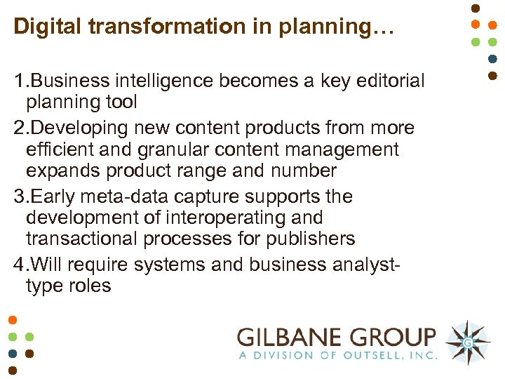 Digital transformation in planning… 1. Business intelligence becomes a key editorial planning tool 2.