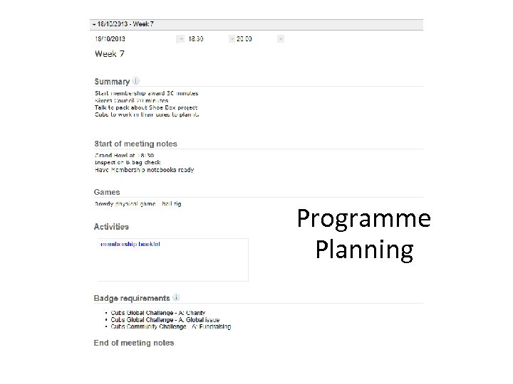 Programme Planning 