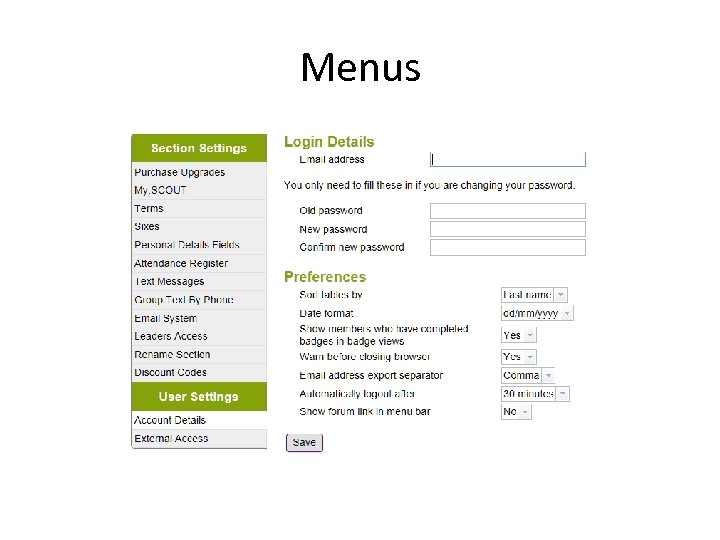 Menus 