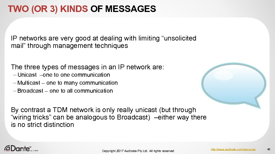 TWO (OR 3) KINDS OF MESSAGES IP networks are very good at dealing with