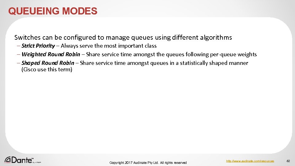 QUEUEING MODES Switches can be configured to manage queues using different algorithms – Strict