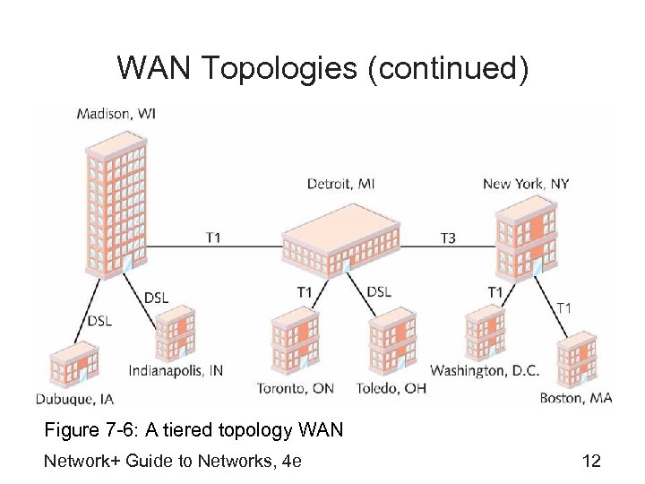 WAN Topologies (continued) Figure 7 -6: A tiered topology WAN Network+ Guide to Networks,