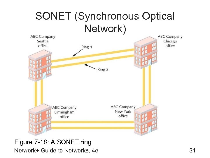 SONET (Synchronous Optical Network) Figure 7 -18: A SONET ring Network+ Guide to Networks,