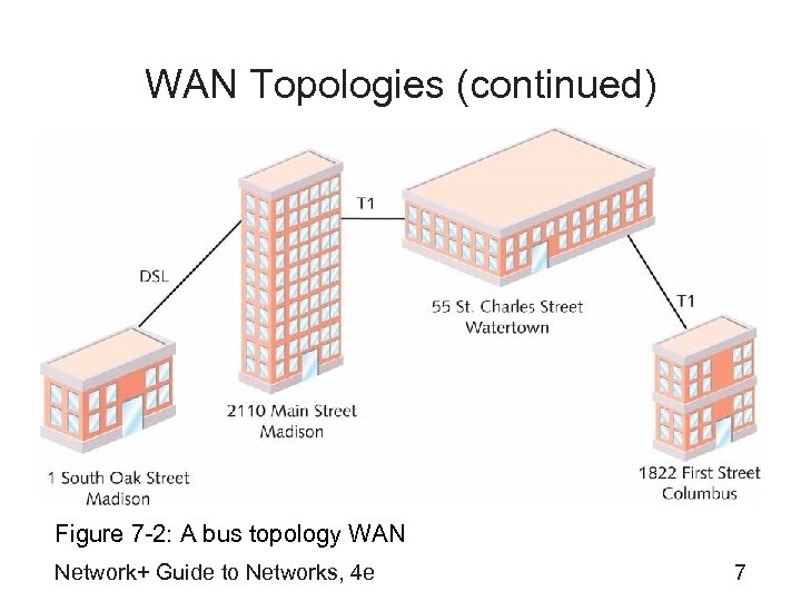WAN Topologies (continued) Figure 7 -2: A bus topology WAN Network+ Guide to Networks,