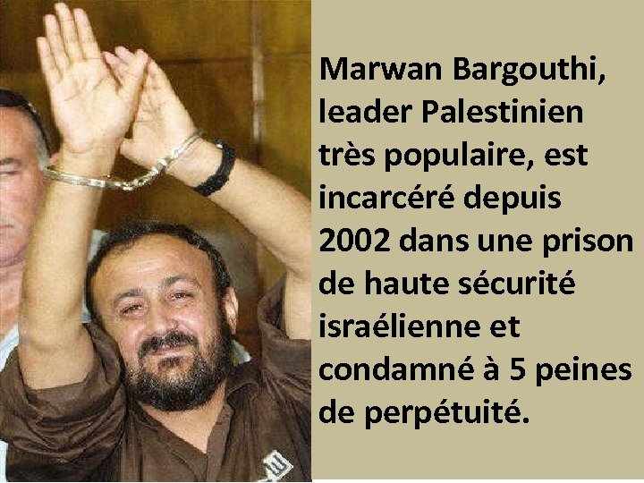 Marwan Bargouthi, leader Palestinien très populaire, est incarcéré depuis 2002 dans une prison de