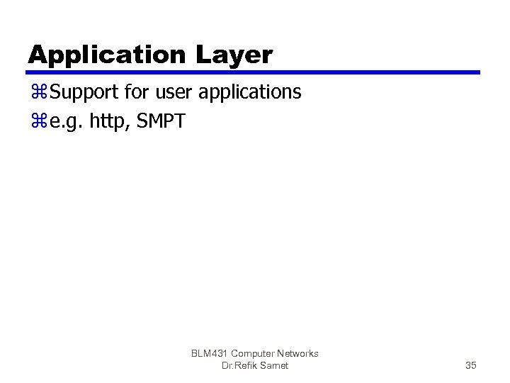 Application Layer z Support for user applications z e. g. http, SMPT BLM 431