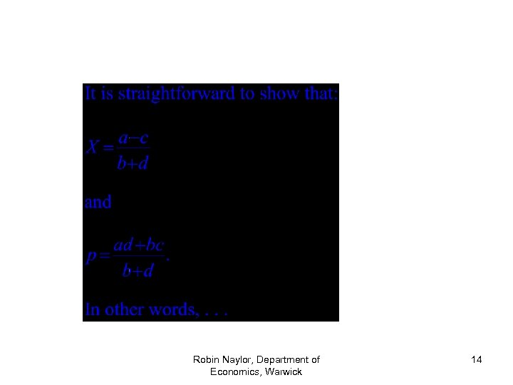 Robin Naylor, Department of Economics, Warwick 14 