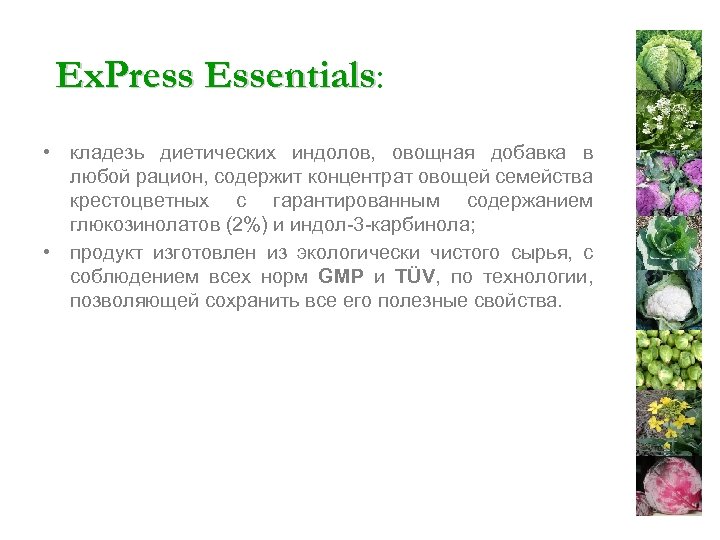 Ex. Press Essentials: Essentials • кладезь диетических индолов, овощная добавка в любой рацион, содержит