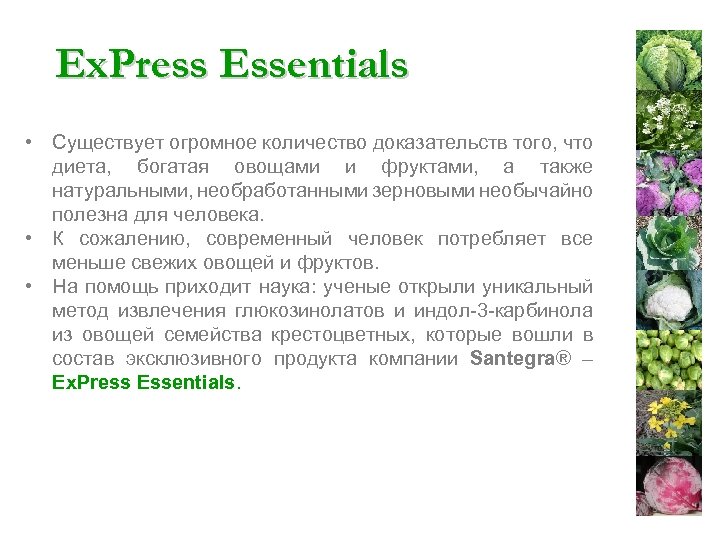 Ex. Press Essentials • Существует огромное количество доказательств того, что диета, богатая овощами и