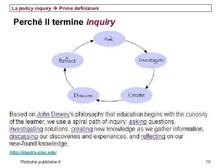 La policy inquiry Prime definizioni Perché il termine inquiry http: //inquiry. uiuc. edu/ Politiche