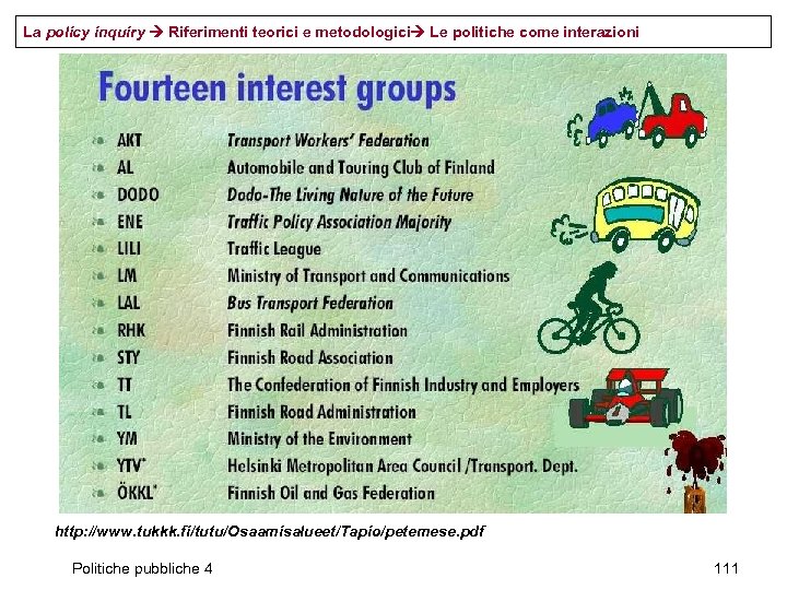 La policy inquiry Riferimenti teorici e metodologici Le politiche come interazioni http: //www. tukkk.