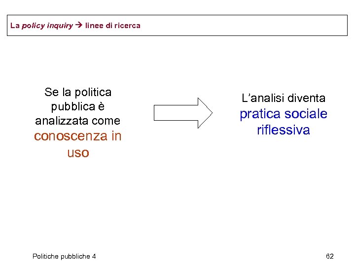 La policy inquiry linee di ricerca Se la politica pubblica è analizzata come conoscenza