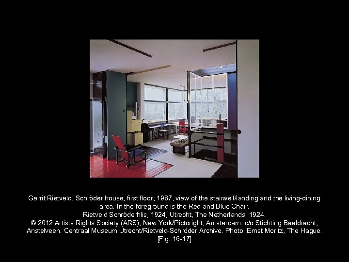 Gerrit Rietveld. Schröder house, first floor, 1987, view of the stairwell/landing and the living-dining