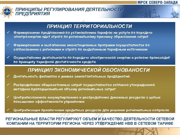 ПРИНЦИПЫ РЕГУЛИРОВАНИЯ ДЕЯТЕЛЬНОСТИ ПРЕДПРИЯТИЯ ПРИНЦИП ТЕРРИТОРИАЛЬНОСТИ ü Формирование предложений по установлению тарифов на услуги