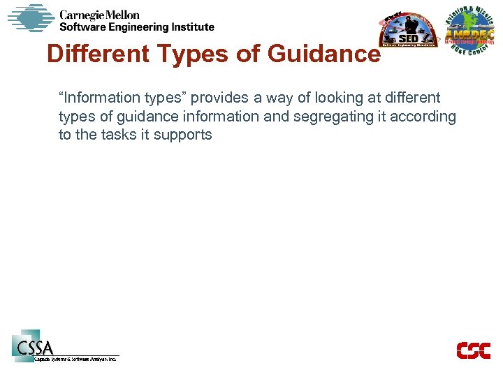 Different Types of Guidance “Information types” provides a way of looking at different types