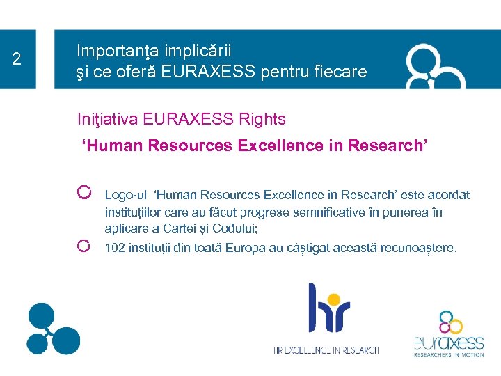 2 Importanţa implicării şi ce oferă EURAXESS pentru fiecare Iniţiativa EURAXESS Rights ‘Human Resources