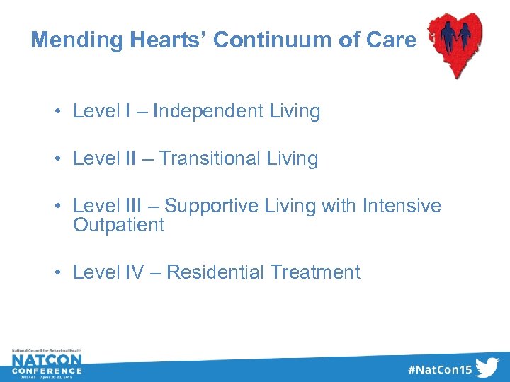 Mending Hearts’ Continuum of Care • Level I – Independent Living • Level II