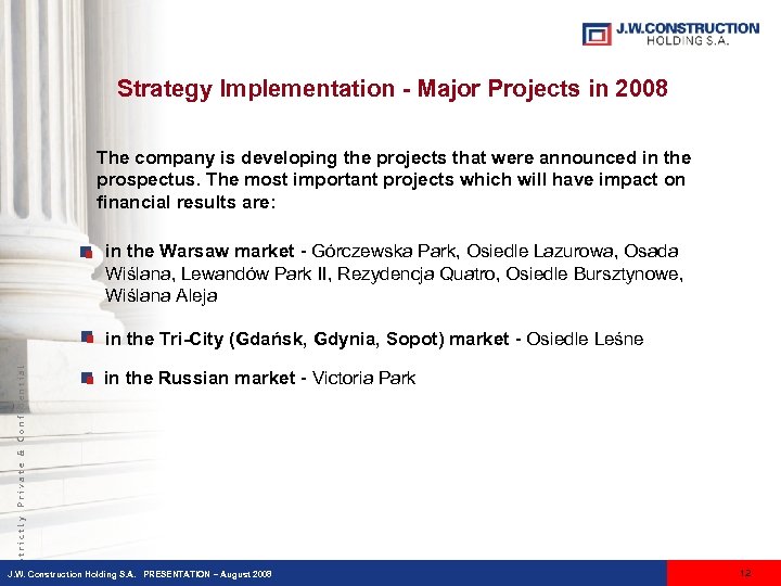 Strategy Implementation - Major Projects in 2008 The company is developing the projects that