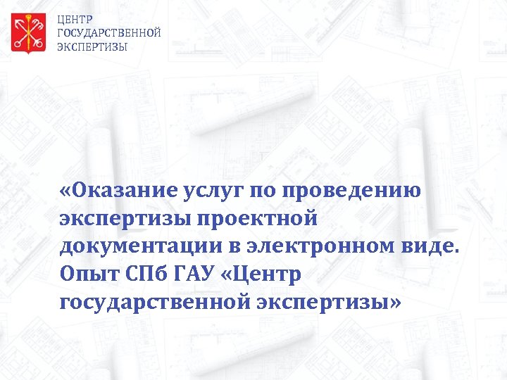 ЦЕНТР ГОСУДАРСТВЕННОЙ ЭКСПЕРТИЗЫ «Оказание услуг по проведению экспертизы проектной документации в электронном виде. Опыт