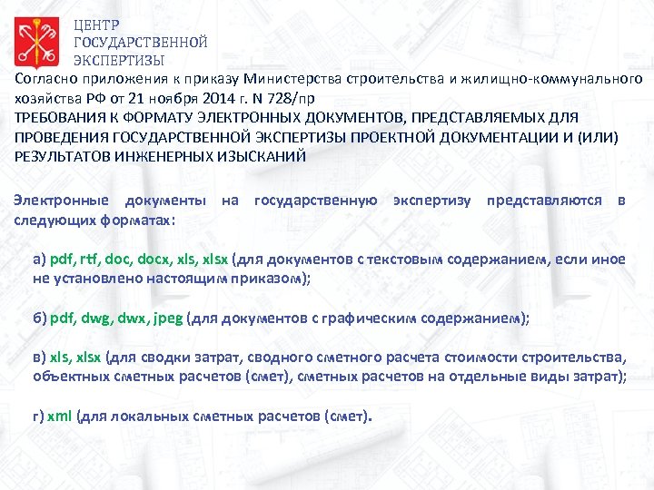 ЦЕНТР ГОСУДАРСТВЕННОЙ ЭКСПЕРТИЗЫ Согласно приложения к приказу Министерства строительства и жилищно-коммунального хозяйства РФ от