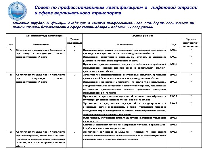описание трудовых функций входящих в состав профессионального стандарта специалист по промышленной безопасности в сфере