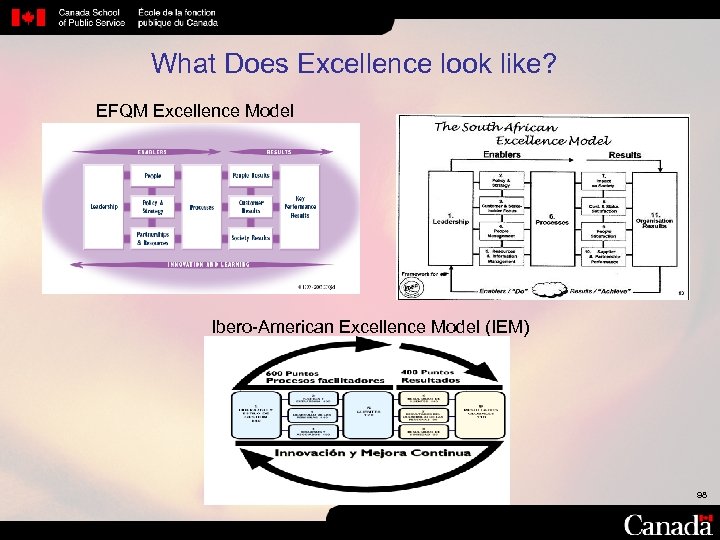 What Does Excellence look like? EFQM Excellence Model Ibero American Excellence Model (IEM) 98