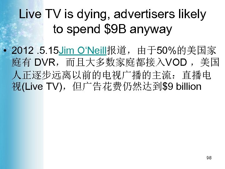 Live TV is dying, advertisers likely to spend $9 B anyway • 2012. 5.