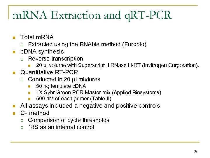 m. RNA Extraction and q. RT-PCR n n Total m. RNA q Extracted using