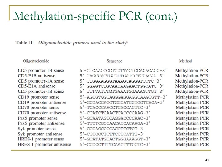 Methylation-specific PCR (cont. ) 43 