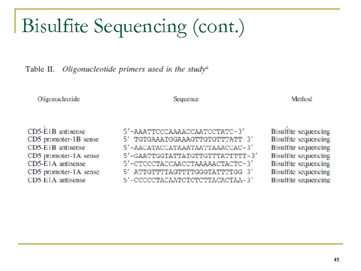 Bisulfite Sequencing (cont. ) 45 