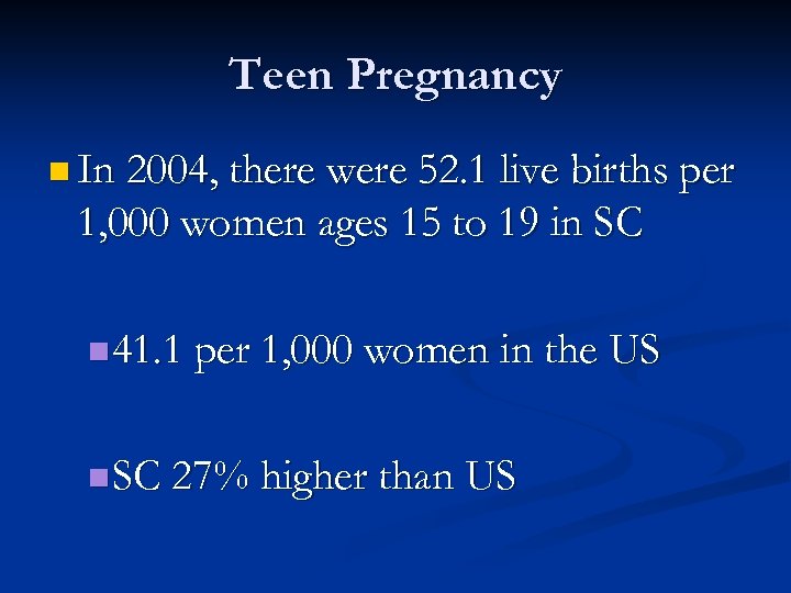 Teen Pregnancy n In 2004, there were 52. 1 live births per 1, 000