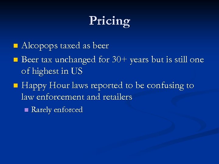 Pricing Alcopops taxed as beer n Beer tax unchanged for 30+ years but is
