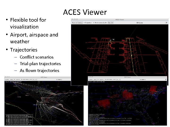  • Flexible tool for visualization • Airport, airspace and weather • Trajectories ACES