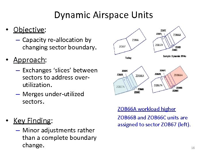 Dynamic Airspace Units • Objective: – Capacity re-allocation by changing sector boundary. • Approach: