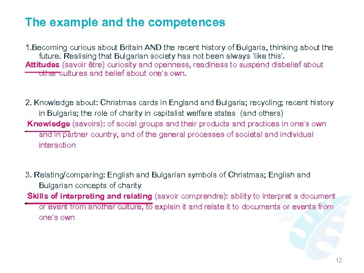 The example and the competences 1. Becoming curious about Britain AND the recent history