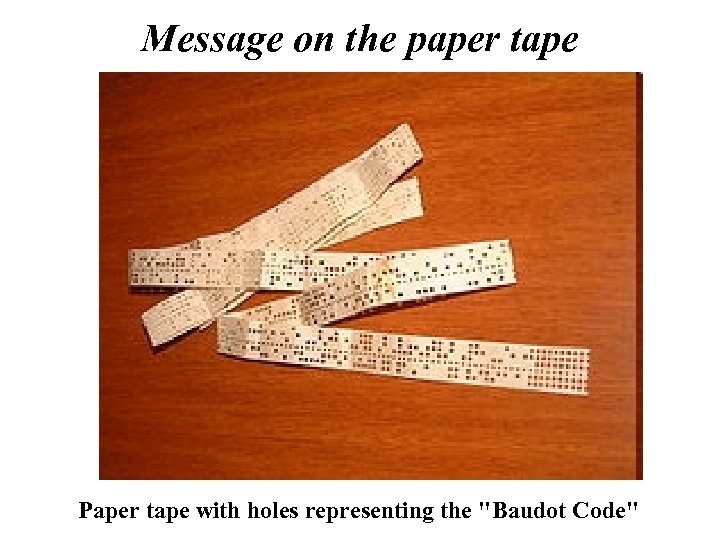 Message on the paper tape Paper tape with holes representing the 