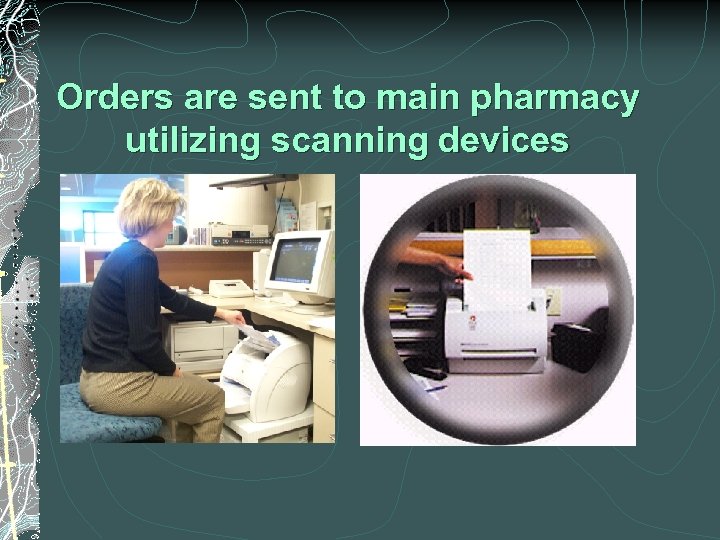 Orders are sent to main pharmacy utilizing scanning devices 