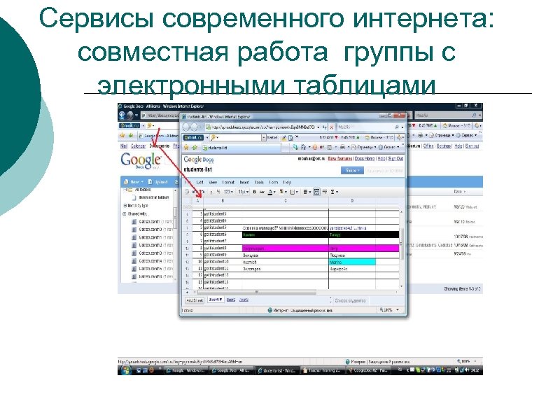 Сервисы современного интернета: совместная работа группы с электронными таблицами 