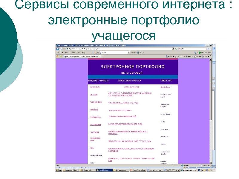 Сервисы современного интернета : электронные портфолио учащегося 