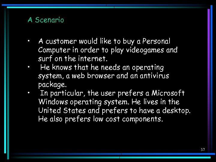 A Scenario • • • A customer would like to buy a Personal Computer