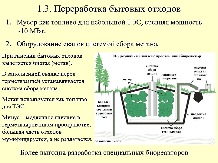 1. 3. Переработка бытовых отходов 1. Мусор как топливо для небольшой ТЭС, средняя мощность