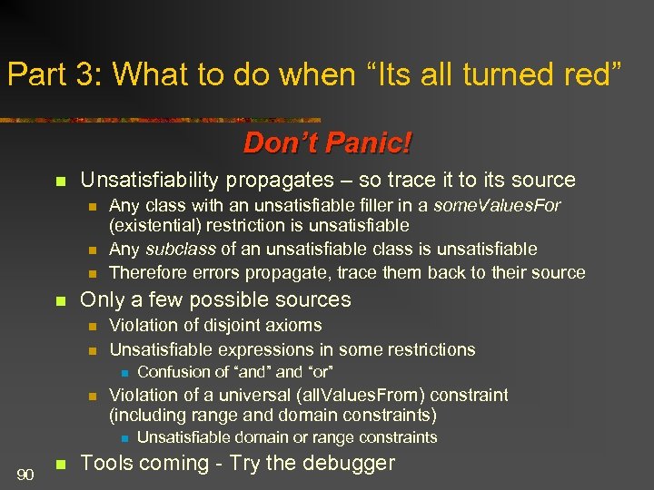 Part 3: What to do when “Its all turned red” Don’t Panic! n Unsatisfiability