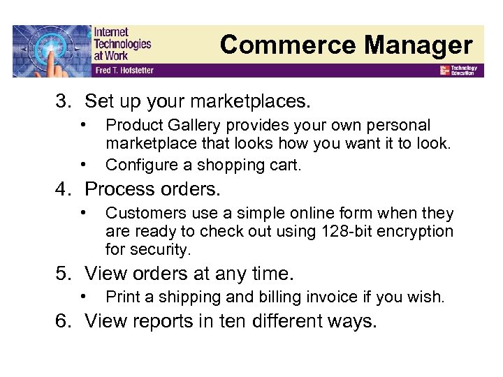 Commerce Manager 3. Set up your marketplaces. • • Product Gallery provides your own
