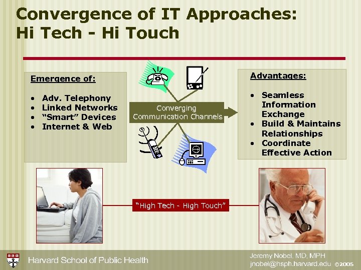 Convergence of IT Approaches: Hi Tech - Hi Touch Emergence of: Advantages: • •
