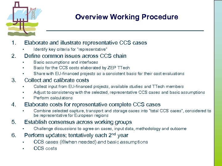 Overview Working Procedure 1. Elaborate and illustrate representative CCS cases • 2. Identify key