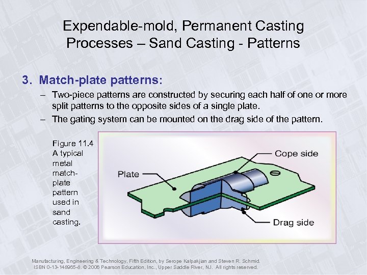 Expendable-mold, Permanent Casting Processes – Sand Casting - Patterns 3. Match-plate patterns: – Two-piece