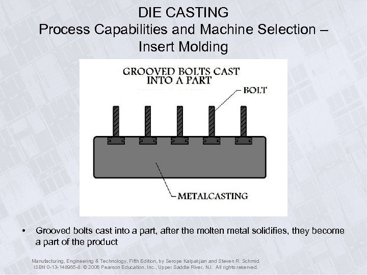 DIE CASTING Process Capabilities and Machine Selection – Insert Molding • Grooved bolts cast