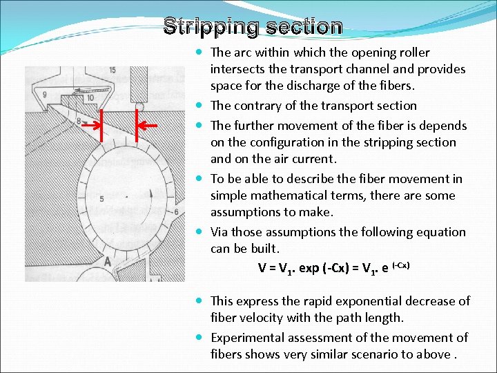 Stripping section The arc within which the opening roller intersects the transport channel and