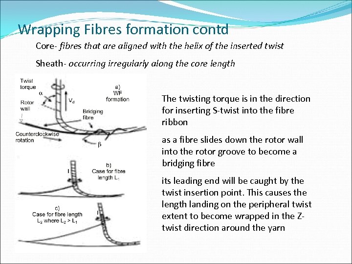 Wrapping Fibres formation contd Core- fibres that are aligned with the helix of the