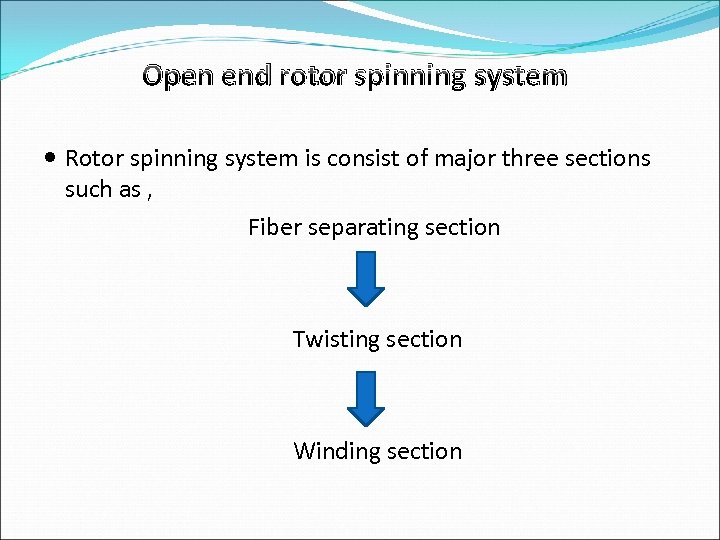 Open end rotor spinning system Rotor spinning system is consist of major three sections